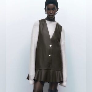 Ruffled Faux Leather Pinafore Dress- Zara